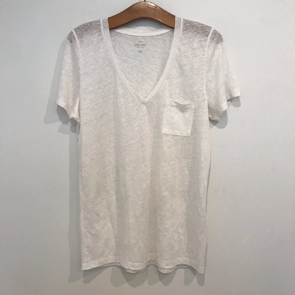 J. Crew // 100% Linen V Neck Pocket Front Tee Medium